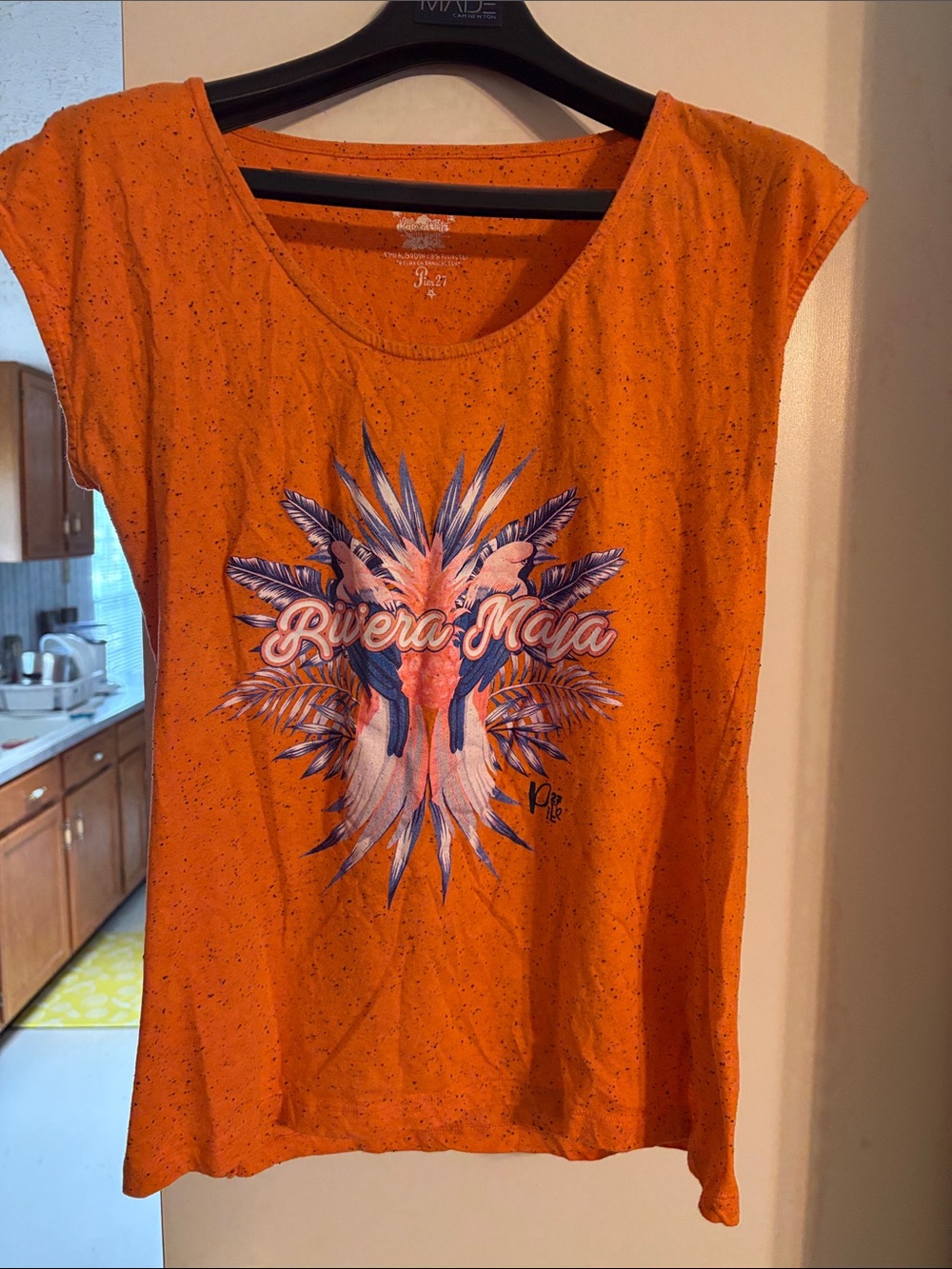 Orange Graphic Scoop Neck Women's Top - Riviera Maya Print